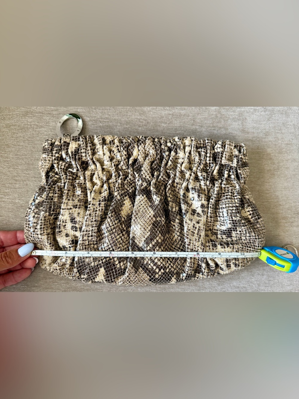 Michael Kors Ruched Snake-Print Clutch in Beige and Brown - Picture 7 of 8